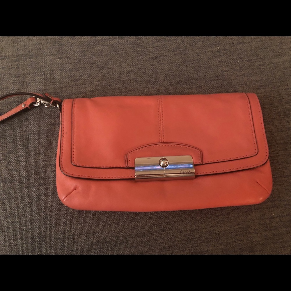 Coral Leather Coach Clutch